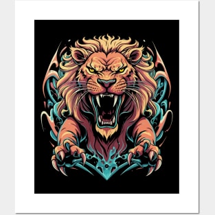 Scary African Lion Pouncing Posters and Art